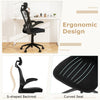 Ergonomic mesh office chair with S-shaped backrest and curved seat, designed for comfort in a home office setup.