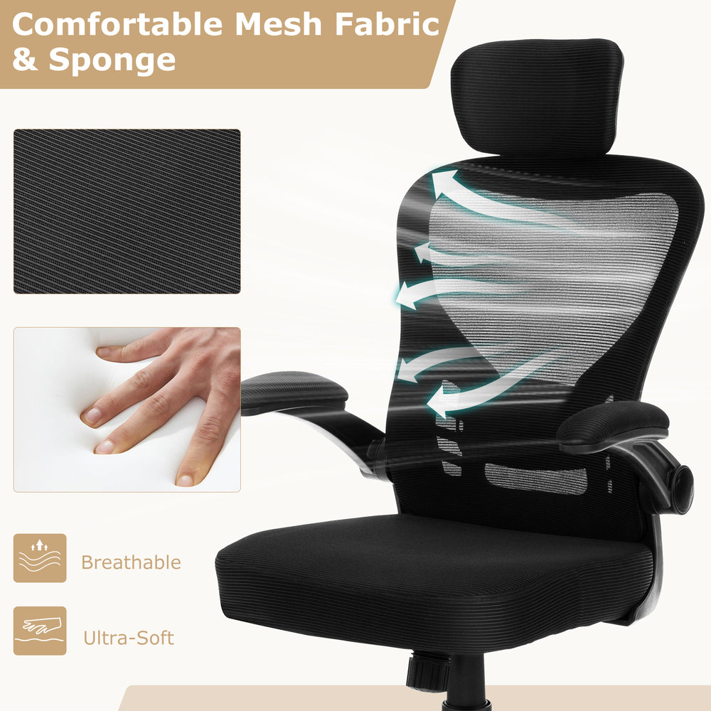 Ergonomic mesh office chair with breathable fabric and lumbar support, designed for comfort during long hours at a.