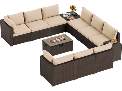 Costway 12-Pc Outdoor PE Rattan Conversation Set w/ 32