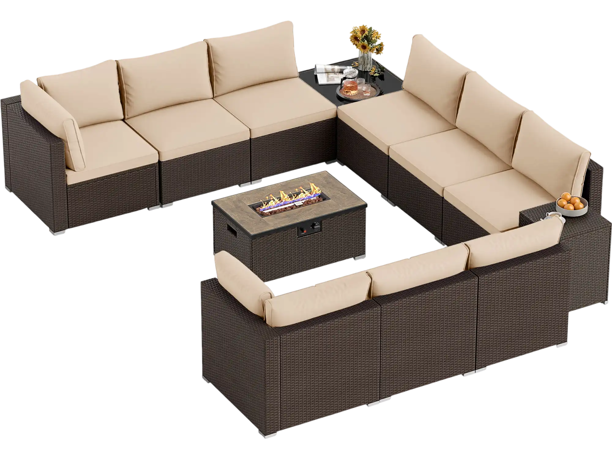 Costway Outdoor PE Rattan Conversation Set w/ 32
