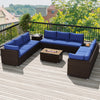 Outdoor PE Rattan Conversation Set with 32” Propane Fire Pit Table and Tank Holder-Navy - Gallery View 1 of 7