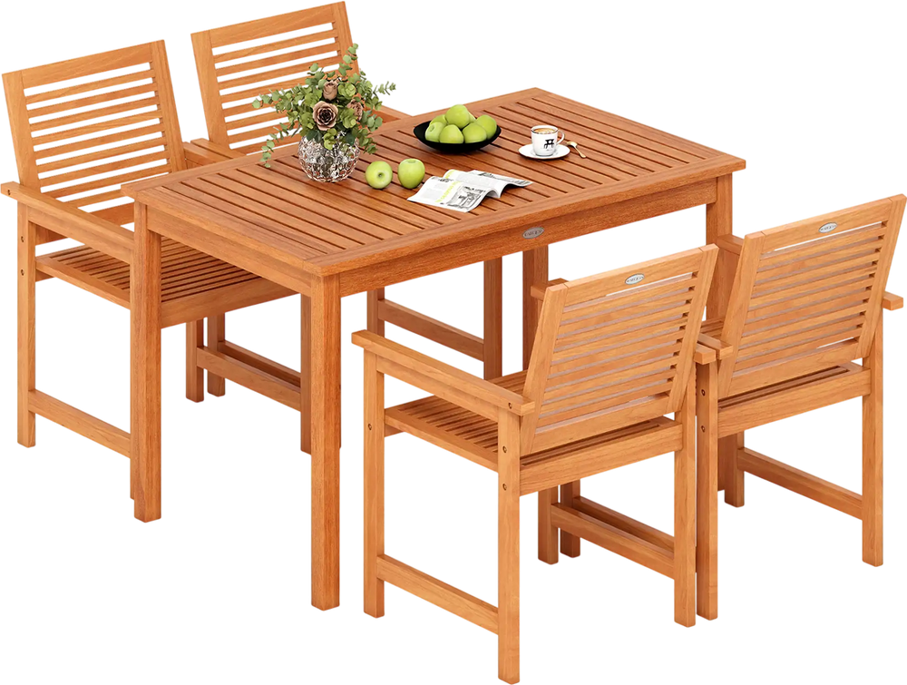 5 Pieces Patio Wood Dining Set Outdoor Rectangular Table and Chairs