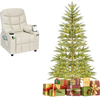 6.5FT Pre-Lit Christmas Tree & Beige Kids Recliner Chair Set, Cozy Holiday Bundle