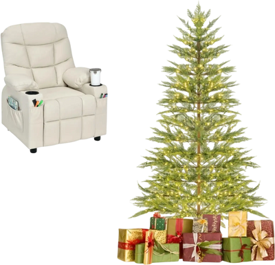 Costway 6.5' Pre-Lit Christmas Tree & Beige Kids Recliner Chair Set 72856955 New