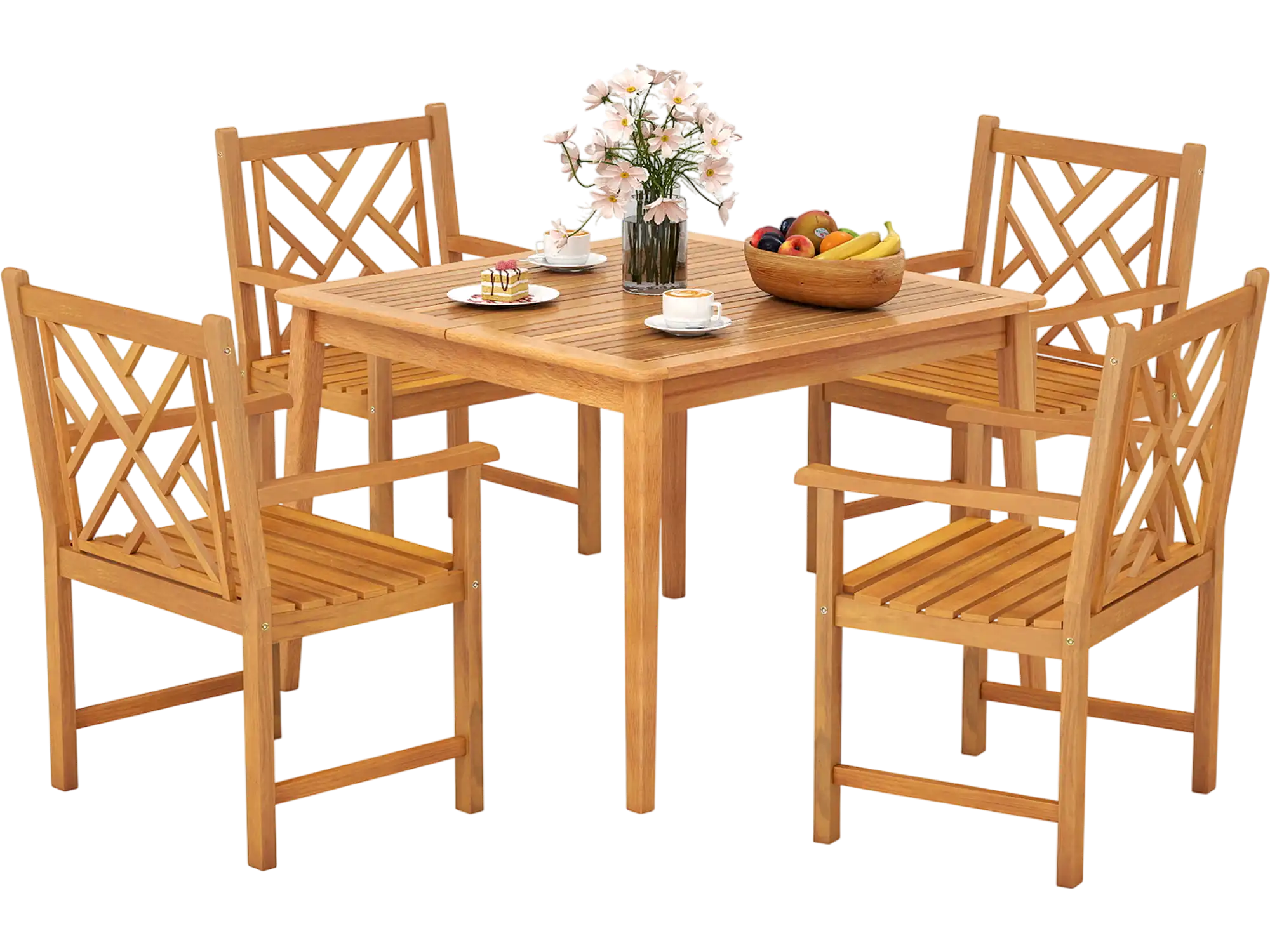 Costway 5-Piece Patio Dining Set Acacia Wood Square Table w/ 4 Chairs 34220694 New