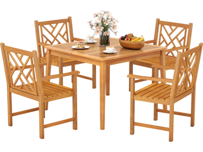 Costway 5-Piece Patio Dining Set Acacia Wood Square Table w/ 4 Chairs 34220694 New