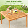 Square dining table made of solid acacia wood with slatted design, ideal for 4 people, perfect for patio gatherings.