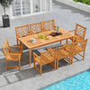 9-piece patio dining set featuring a rectangular acacia wood table and 8 slatted chairs, ideal for outdoor gatherings.