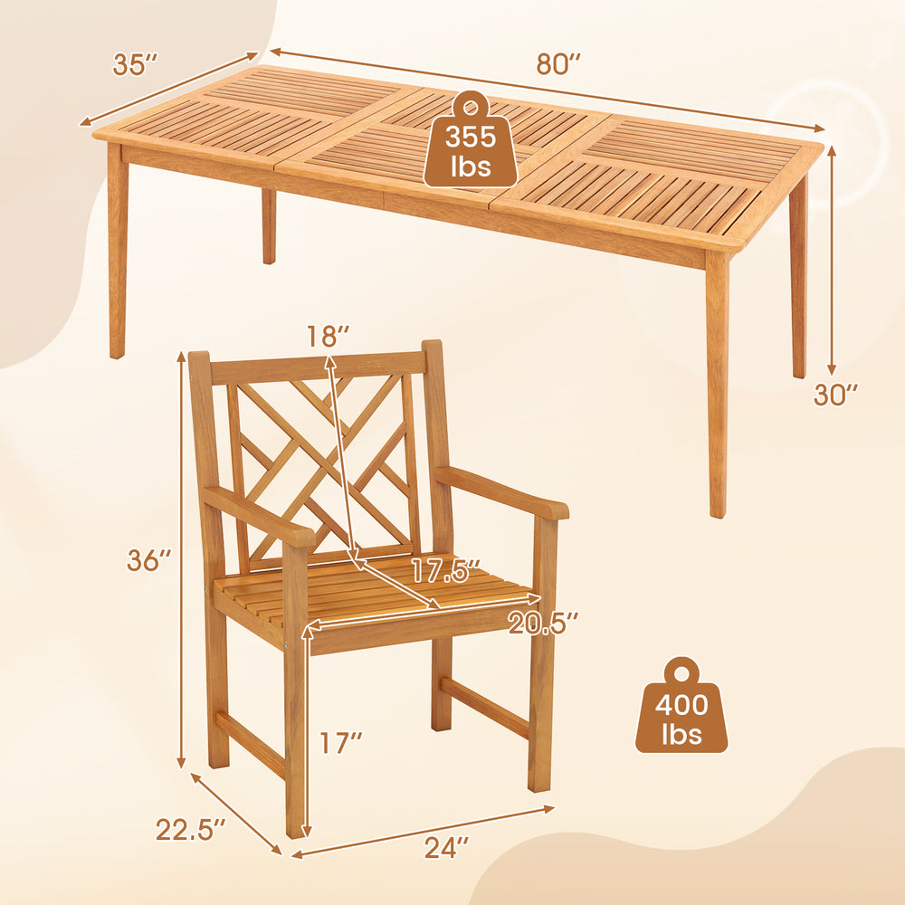 9-piece patio dining set featuring a rectangular acacia wood table and 8 chairs with slatted design, perfect for.