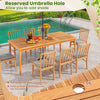 Rectangular acacia wood dining table set with 8 chairs, featuring a slatted design and 1.96” umbrella hole for outdoor.