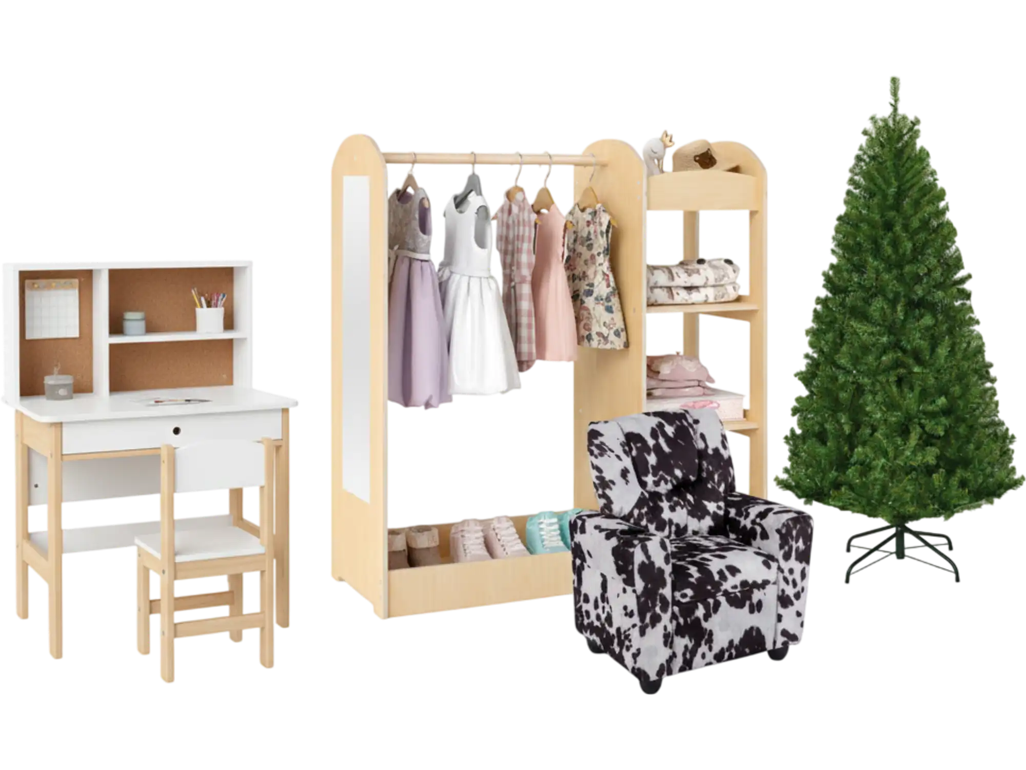 Costway Kids Room Furniture Set Recliner Study Desk Chair 4' Christmas Tree Dress-Up Storage 88246277 New