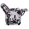 Kids push-back recliner in black and white with cup holder, perfect for reading and relaxing in a child's room.