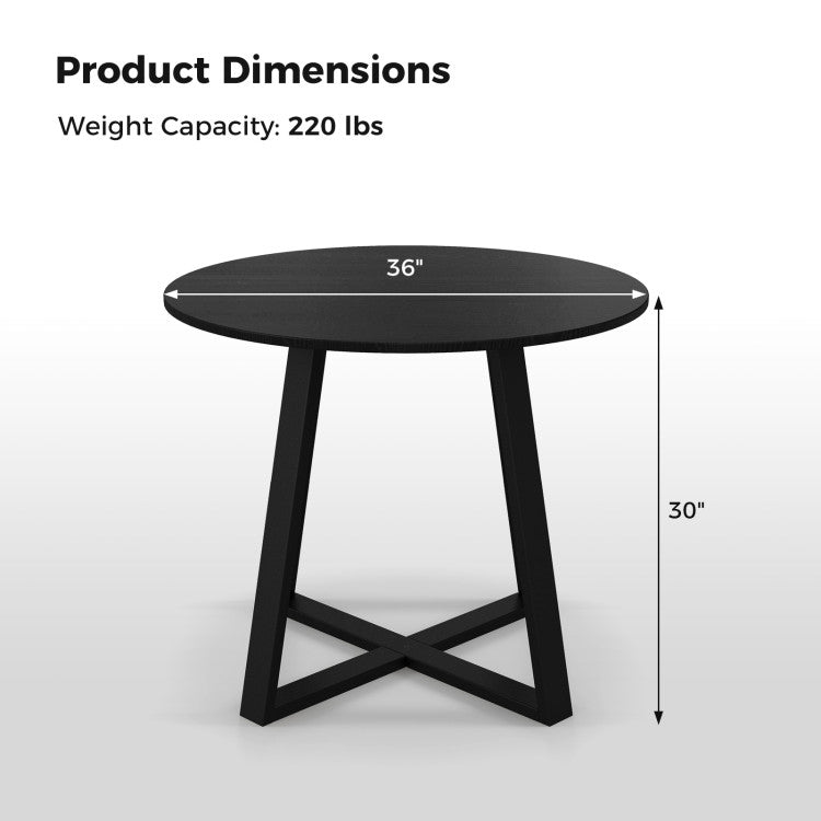 36" round pedestal dining table with X-shaped base, designed for mid-century modern dining spaces, weight capacity 220.