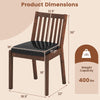 Product dimensions of espresso PU leather upholstered dining chair, featuring a padded seat and ergonomic slanted.