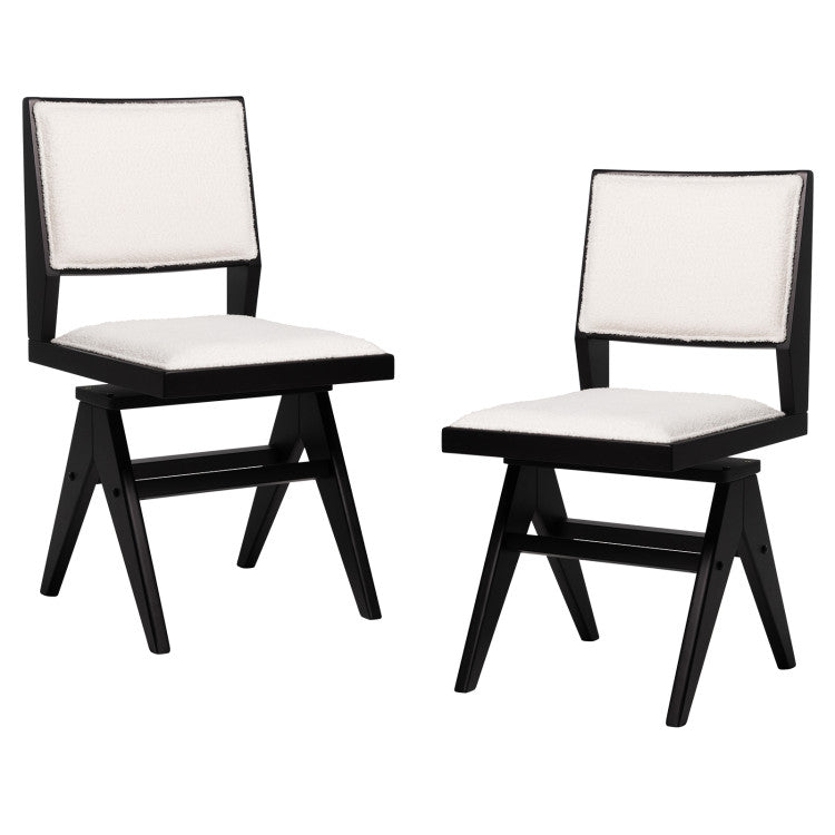 Swivel upholstered dining chairs with faux sherpa fabric and solid rubber wood frames, perfect for modern dining spaces.