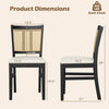 Dimensions of a rattan-back dining chair from the 3-piece mid-century dining set, featuring a soft padded seat.