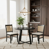 Mid-century 3-piece dining set featuring a 36” round pedestal table and 2 rattan-back chairs for modern interiors.