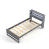 Kids bedroom furniture set featuring a gray bed frame with a built-in LED headboard light for reading and learning.