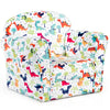 Kids sofa with colorful dinosaur print, designed for reading and resting, part of a complete kids bedroom furniture set.