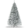 Snowy flocked Christmas tree with dense branches, perfect for creating a cozy winter ambiance in your home.