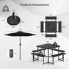 Dimensions diagram of the Outdoor Picnic Table Bench Set with 7.5 ft umbrella and 49 lbs base for outdoor use.