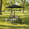 Outdoor picnic table bench set with 7.5 ft umbrella, seating 4-8 people, perfect for gardens and patios.