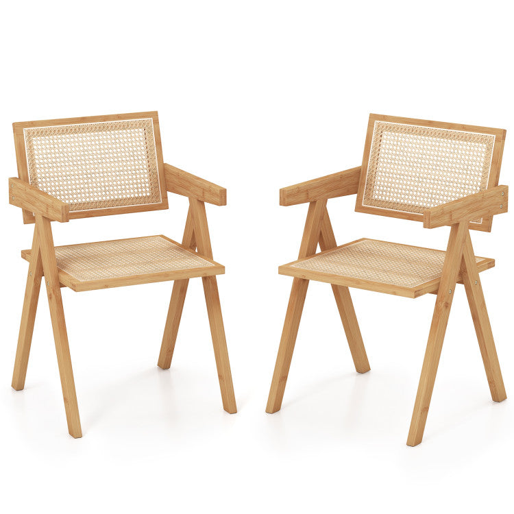 Two breathable rattan accent chairs with solid bamboo frames, perfect for cozy seating in home offices or living rooms.