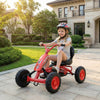Red go-kart for kids with adjustable seat, anti-slip pedals, and sturdy frame, perfect for outdoor fun and safety.