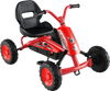 Red go-kart for kids featuring adjustable seat, anti-slip pedals, and sturdy metal frame for safe outdoor fun.