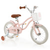 Pink 12-inch kids bike with removable basket, adjustable seat, dual brakes, and training wheels for safe riding.