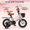 12-inch kids bike in pink with adjustable seat and handlebars, featuring dual brakes and removable training wheels for.