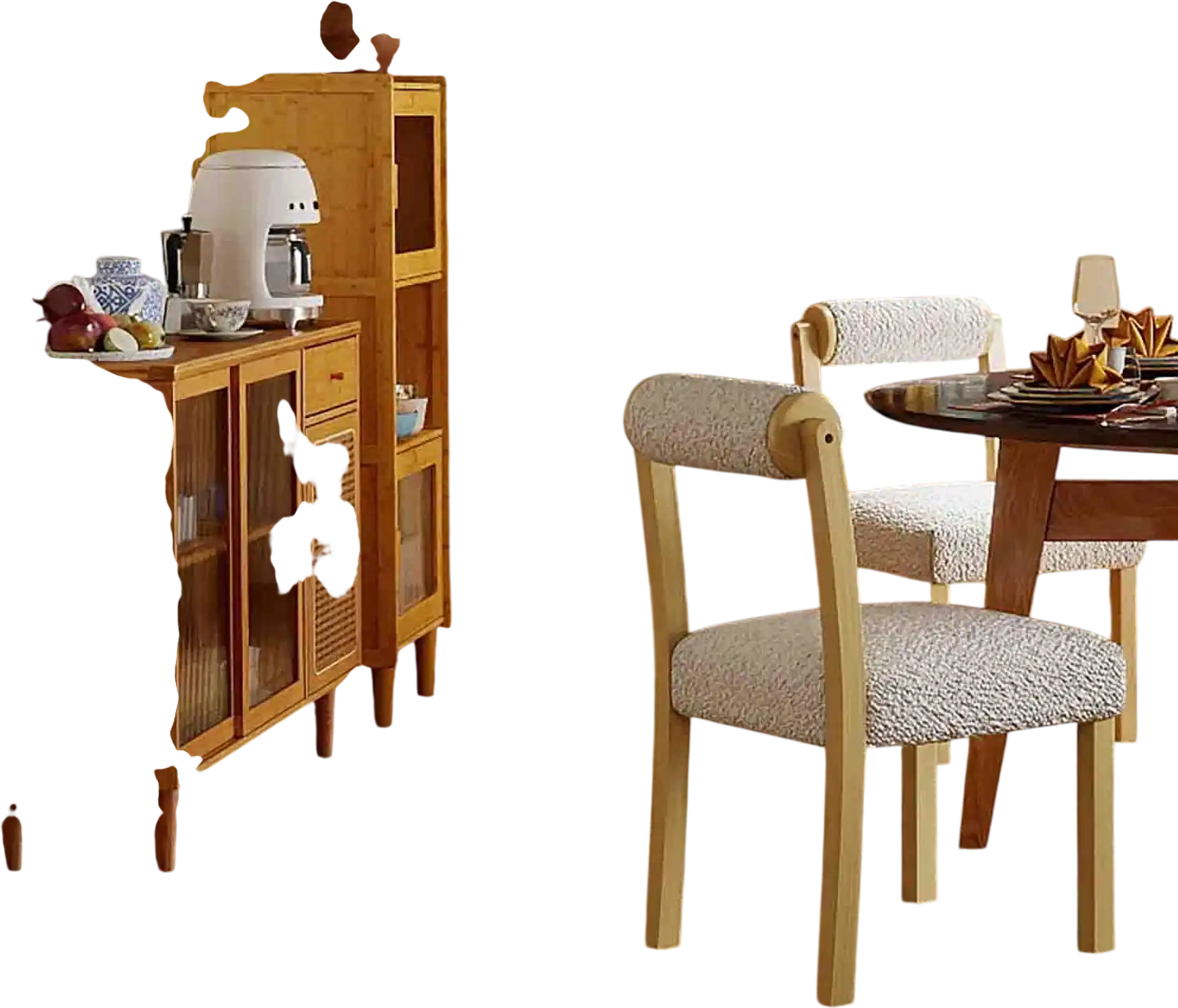 Costway 3-Piece Modern Dining Room Set Wood Chairs Bamboo Sideboard Tall Storage Cabinet 42623668 New