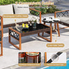 Rectangular coffee table and 2-tier side table with tempered glass tops, perfect for the 5-piece PE wicker patio set.