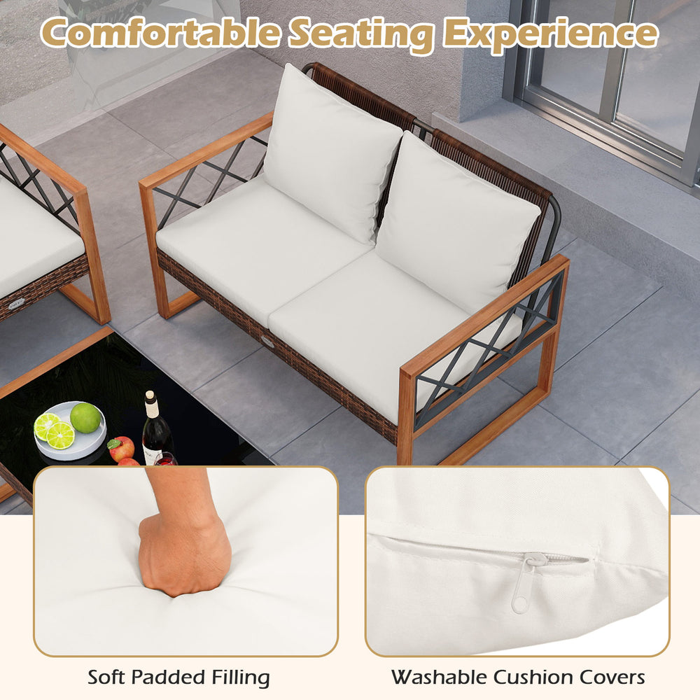 Loveseat from the 5 Pieces PE Wicker Patio Furniture Set with soft padded cushions and zippered covers for easy.