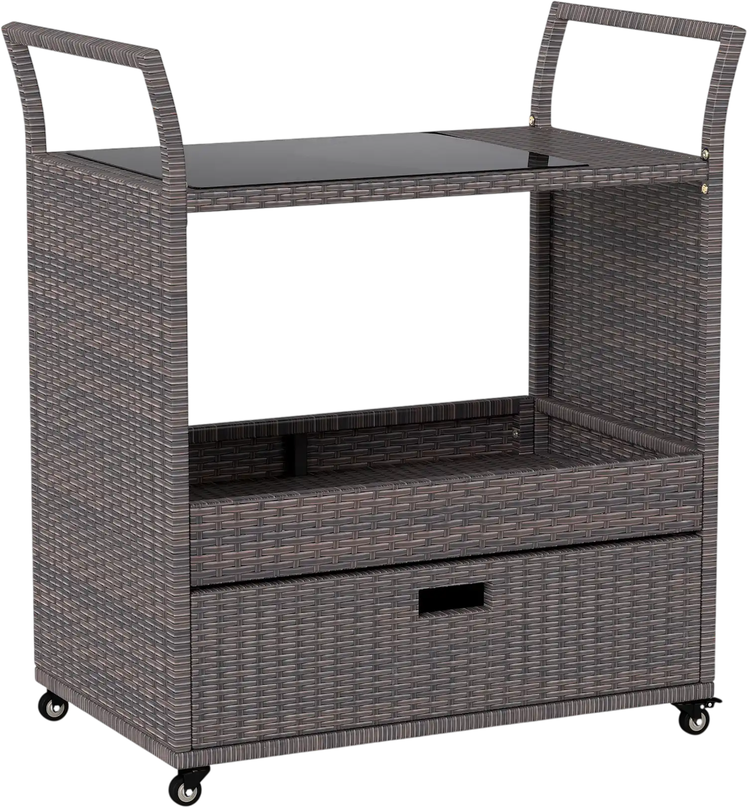 Costway Outdoor Wicker Bar Cart Table Tempered Glass Top 24247357 New