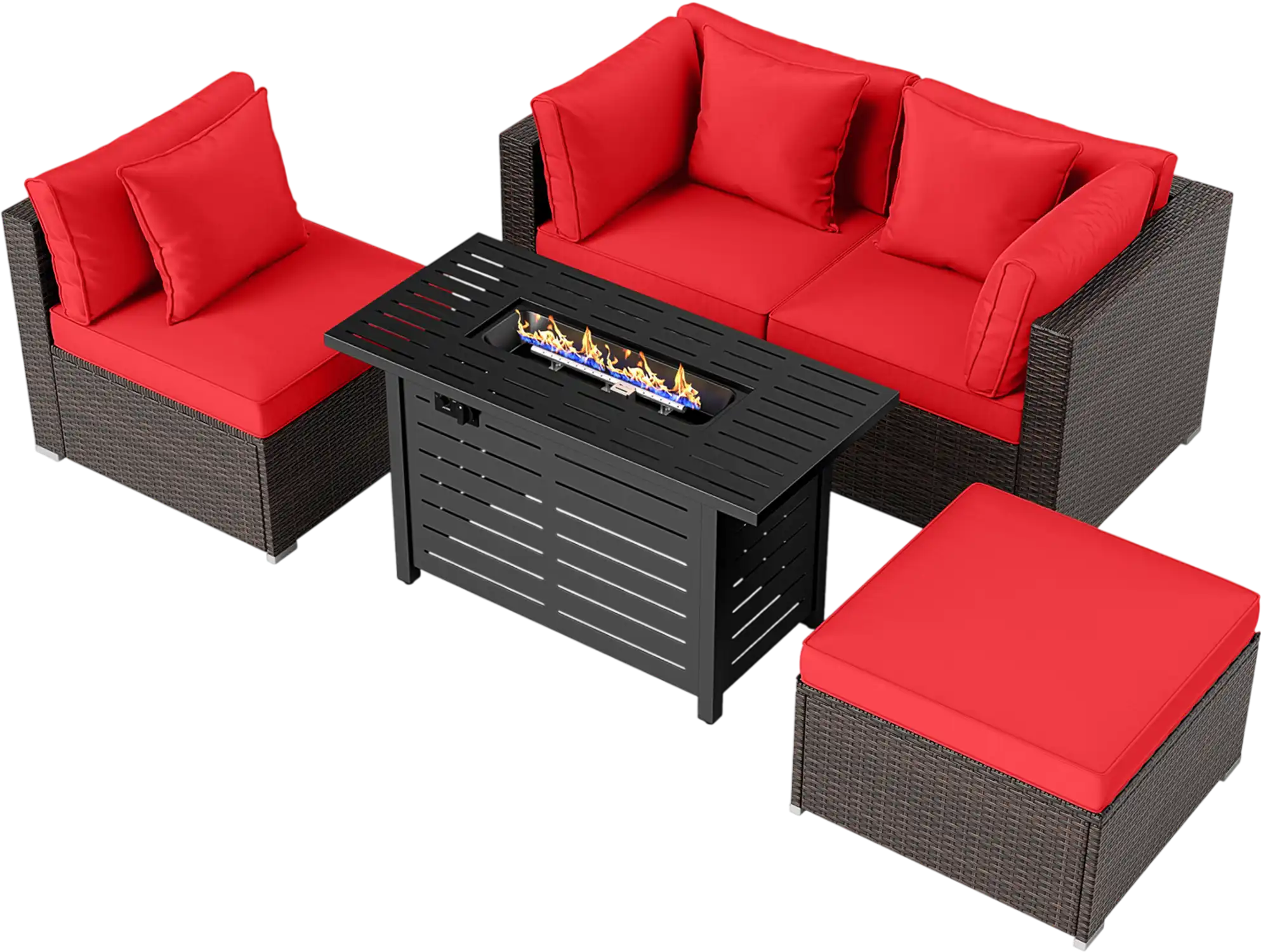 Costway 5-Piece Outdoor Rattan Sofa Set w/ 60000 BTU Fire Pit Table 30158206 New
