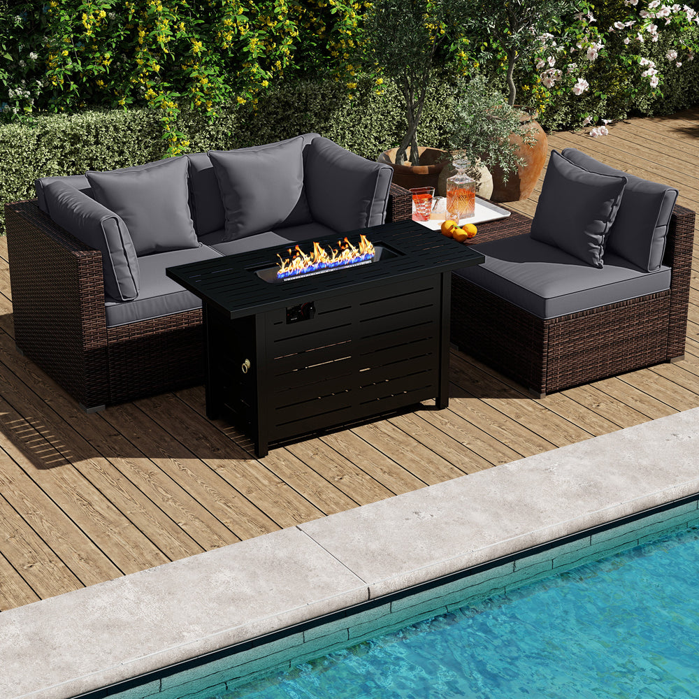 Heavy-duty Frame Rattan Sofa Set with 60000 BTU Firepit Table-Gray - Gallery View 1 of 11