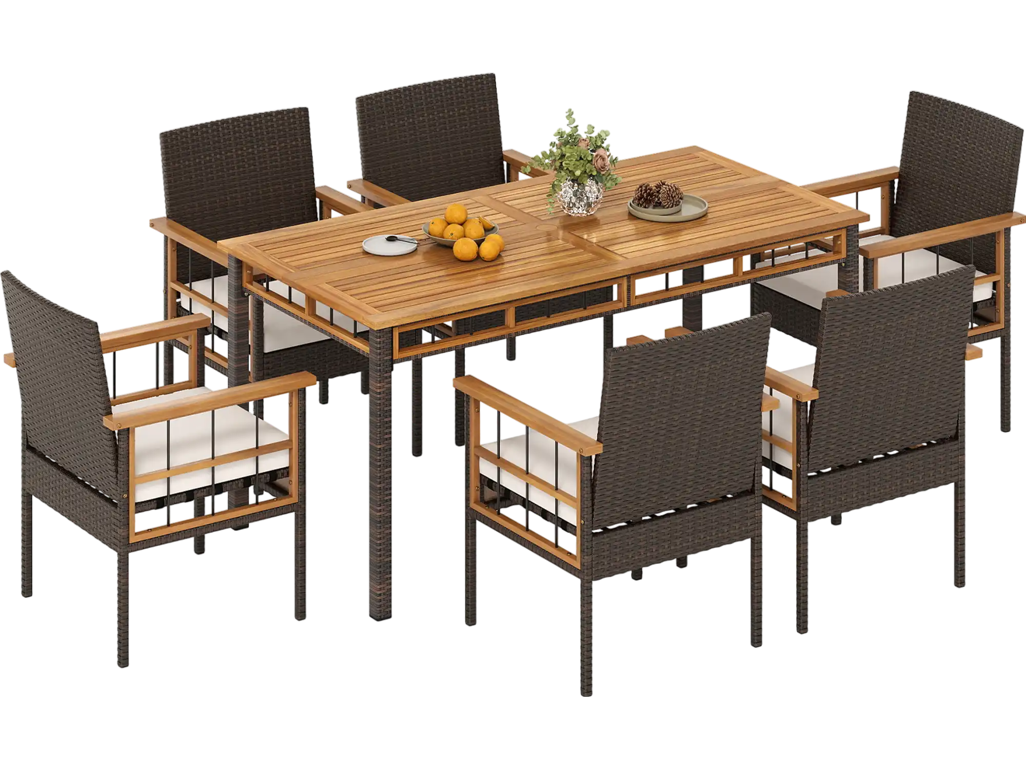 Costway 7-Piece PE Wicker Patio Dining Set Garden Backyard 76137210 New