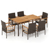 7-piece PE wicker patio dining set featuring a solid acacia wood table and cushioned chairs, ideal for gardens and.