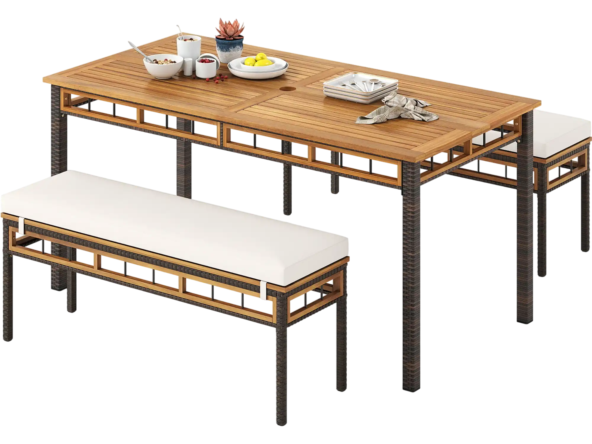 Costway 3-Pc Acacia Wood Patio Dining Set Deck Backyard 62724989 New