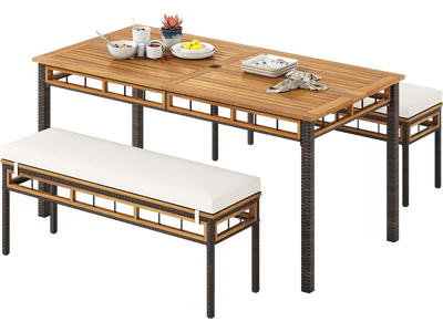 Costway 3-Pc Acacia Wood Patio Dining Set Deck Backyard 62724989 New