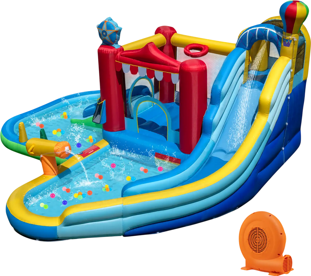 Inflatable Water Park with Splash Pool, 50 Ocean Balls and 750W Blower