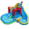 Colorful inflatable water park with slide, splash pool, and 50 ocean balls for backyard fun and safety.