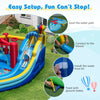 Inflatable water park with splash pool, long slide, and 50 ocean balls, ideal for backyard fun and easy setup.