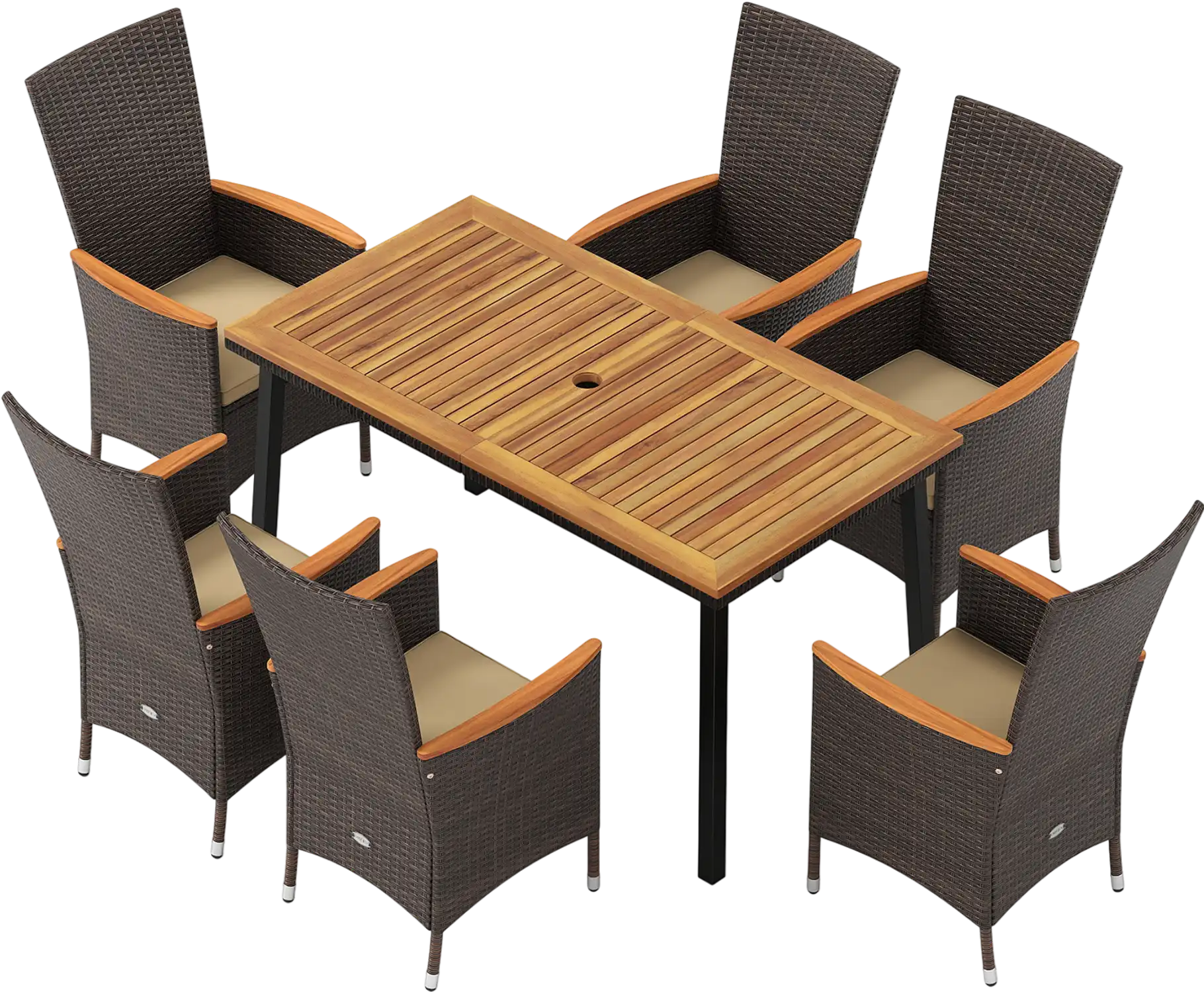 Costway 7-Pc Outdoor Patio Dining Set for 6 Wicker Armchairs Acacia Wood Table 36385210 New