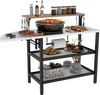 Outdoor Foldable Grill Table with Flip-Up Top and 2 Storage Shelves for Backyard Garden