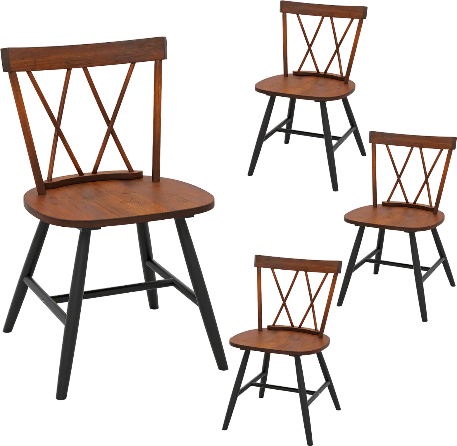 Costway Set of 4 Dining Chairs Rubber Wood Frame Curved Cross Back 76742743 New