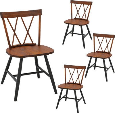 Costway Set of 4 Dining Chairs Rubber Wood Frame Curved Cross Back 76742743 New