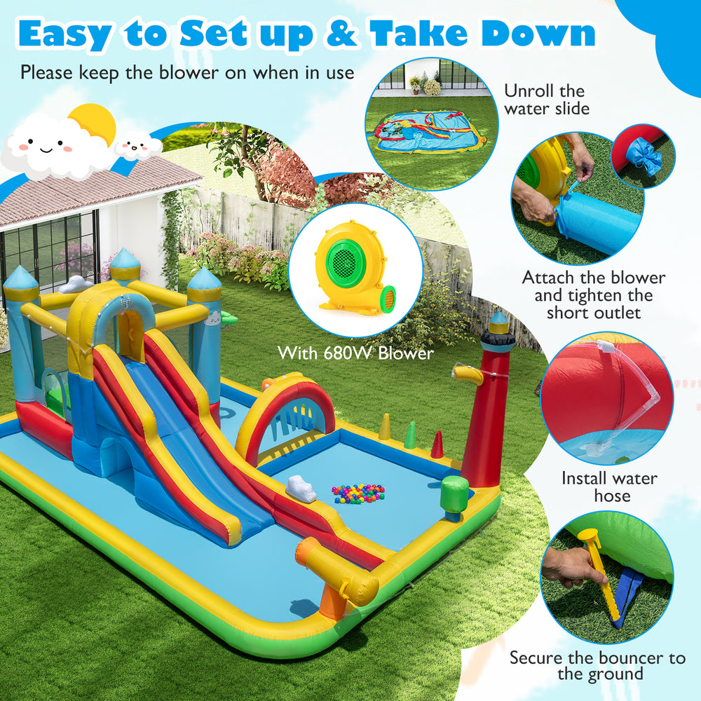 Inflatable water slide with climbing wall and jumping area, made of durable Oxford cloth, perfect for summer fun in the.