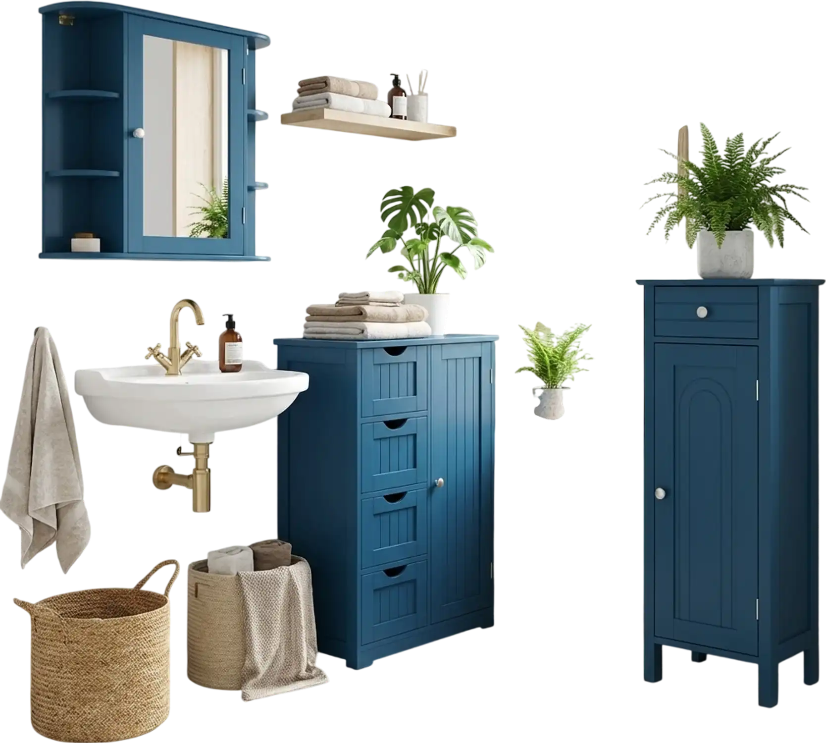 Costway Prussian Blue Bathroom Storage Cabinets 3-Pc Collection 37365712 New
